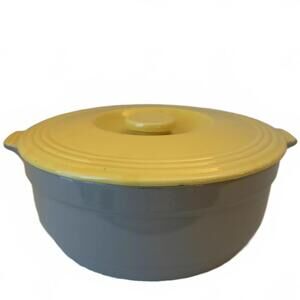 Vintage Hall China for GE Blue & Yellow covered casserole dish c.1940s